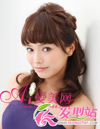 齐刘海梨花头half up编发侧面效果展示